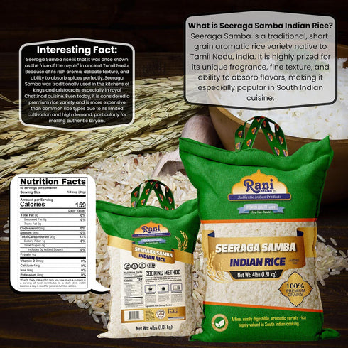 64oz (4lbs) 1.81kg Rani Seeraga Samba Indian Rice Cloth Bag ~ All Natural | Gluten Friendly | Vegan | Kosher | Export