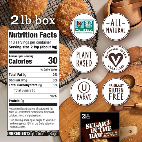 2 Lb 200 Packets, In the Raw Turbinado Sugar Bundle Box + Cane Sugar Less-Refined, Natural Sugar, Caramel