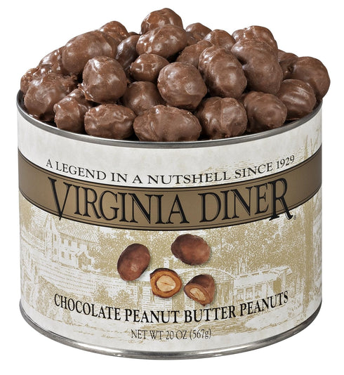 20 Virginia Diner - Gourmet Natural Extra Large Chocolate Peanut Butter Covered Virginia Peanuts, Ounce Tin