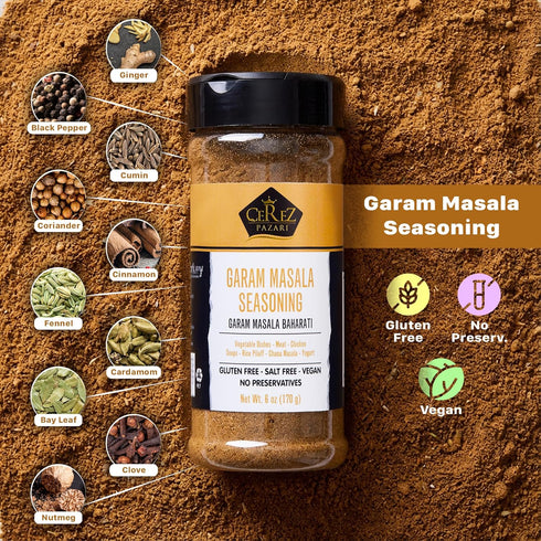 6 oz Cerez Pazari Garam Masala Seasoning Traditional Indian Spice Blend with Cumin, Coriander, Cardamom & Cloves