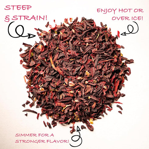 8 oz, 100% Worldwide Botanicals Organic Hibiscus Tea Loose Leaf, Cut and Sifted Egyptian Hibiscus sabdariffa AKA