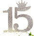Number 15 Quinceanera Rhinestone Princess Crown Monogram Cake Topper, Sweet 15th Birthday Party (Gold)