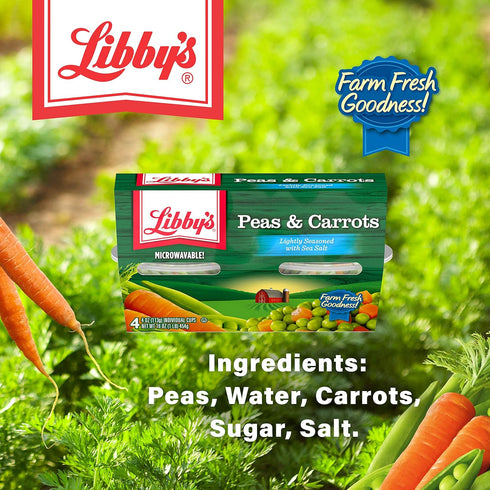 4-4oz (Pack 6) Libby's Microwavable Cups Cups of Choose Vegetable Type Below (Peas)