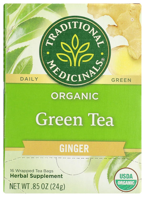 Traditional Medicinals Organic Green Tea Ginger Herbal Tea, Promotes Healthy Digestion, (Pack