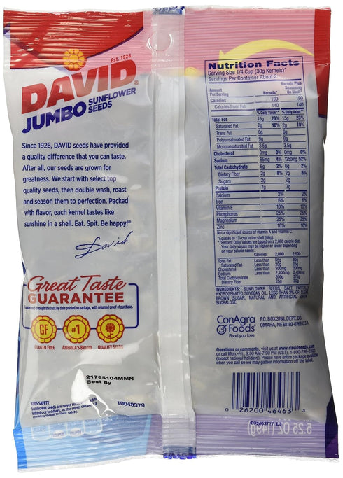 5.25 oz (12 Pack) DAVID Sunflower Seeds Jumbo Sweet and Salty - Bag each