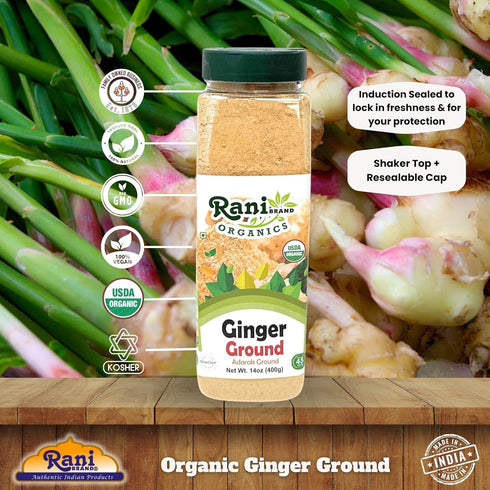 14oz (400g) Rani Organic Ginger (Adarak) Powder Ground, Spice PET Jar ~ All Natural | Vegan | Gluten Friendly | NON-GMO