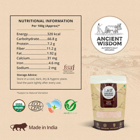 Ancient Wisdom 500 (17.63 Oz) Organic Ragi Flour (Finger Millet) GM