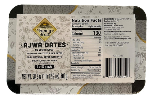 2 pack, 800g/28.2oz (400g/14.1oz 2) 100% Ajwa Dates Premium Quality total x - Imported from Saudi Arabia, Natural