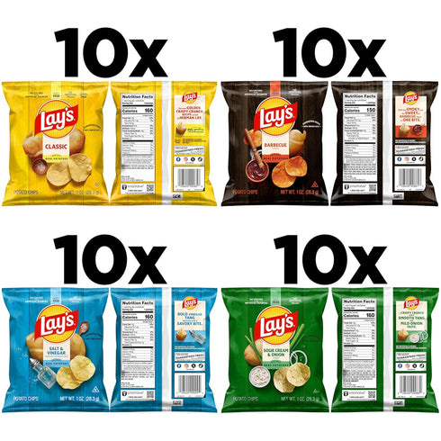 Lay's 4 Pack, 1 oz (40 Pack) Potato Chips, Flavor Variety Single Serve Bags