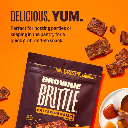 (Pack 1, 14 oz), Brownie Brittle Salted Caramel Thin and Crispy Sweet Snacks of Rich Gourmet Brownie Bites Dessert