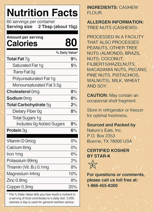 32 Nature's Eats Cashew Flour Finely Ground, Ounce