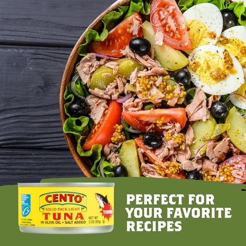 Cento Pack 3 Oz (Pack 12), Solid Light Tuna in Olive Oil, of High Protein, MSC Certified, Wild Caught Tuna Fish