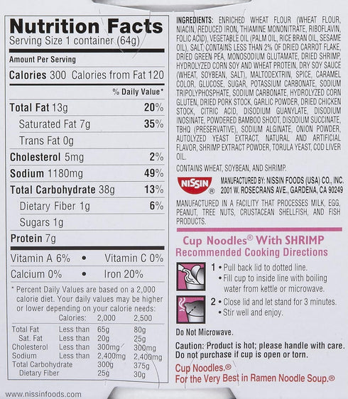 Nissin 2.25 (Pack 6) Cup Noodles Ramen, Shrimp, Ounce