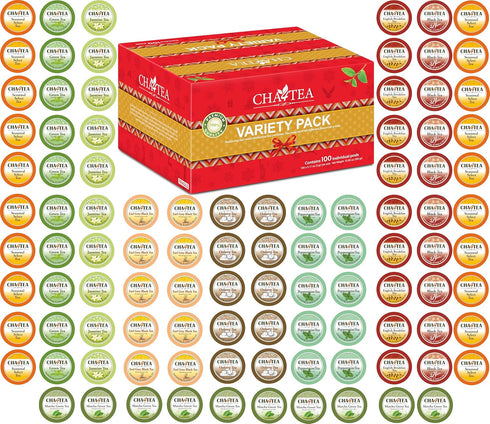 Cha4TEA 100-Count Variety Pack Tea, Compatible with Keurig Brewers, Includes Green, Black,