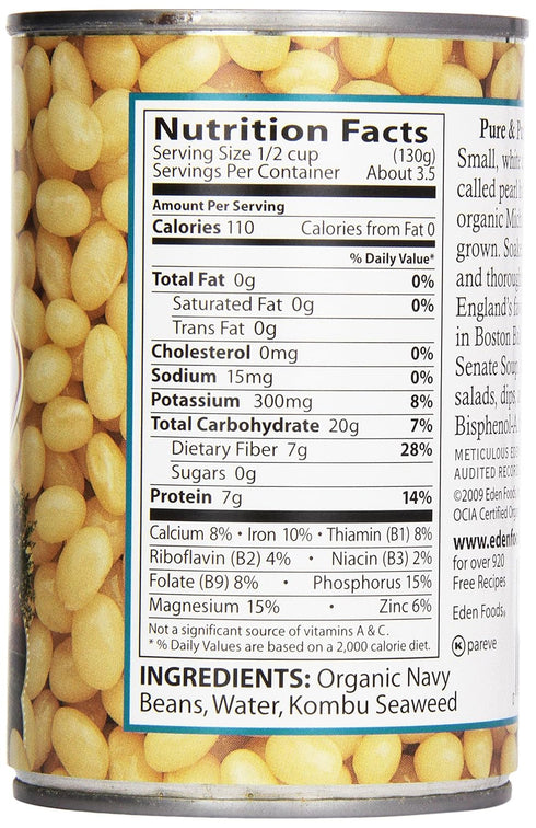15 oz Eden Organic Navy Beans, Can, Dry, Organic, Pearl Haricot, Yankee Bean, Boston Bean, Non-GMO