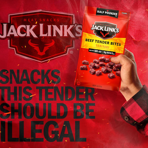 10g 70 100% Jack Link's Beef Tender Bites, Teriyaki, Half Pounder Bag - Flavorful Meat Protein Snacks for Lunches
