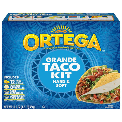 Ortega Grande Taco Kit, 12 Taco Shells & 8 Tortillas with Seasoning and Sauce