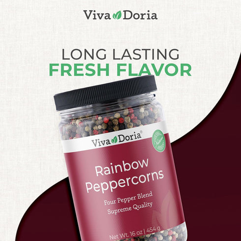 16 Oz, Viva Doria Rainbow Blend Peppercorn, Steam Sterilized Whole Black/Green Pepper, Whole Pink/White Pepper