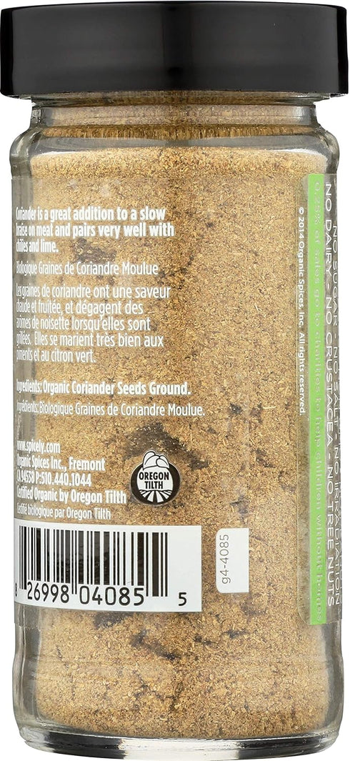 Spicely Organic Coriander Powder, 1.40 Ounce Jar, Certified Gluten Free