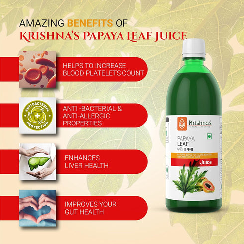 Count 500 ml (Pack 2) KRISHNA'S HERBAL & AYURVEDA Papaya Leaf Juice - Fresh Papaya Leaves Helps to Boost platelets
