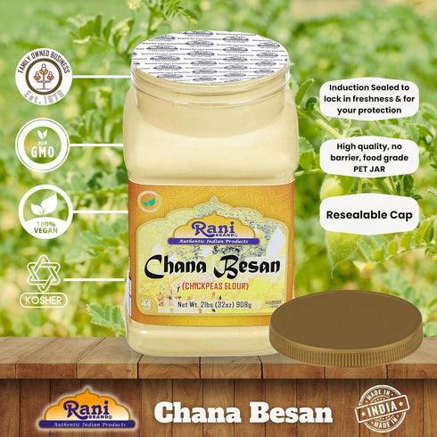 32oz (2lbs) 908g Rani Chana Besan (Chickpeas Flour, Gram) PET Jar ~ All Natural | Vegan | Gluten Friendly | NON-GMO |