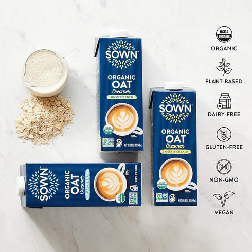 32oz (Pack 6) SOWN Organic Oat Creamer Sweet & Creamy - Barista Oat Milk Non Dairy Coffee Creamer - Plant Based