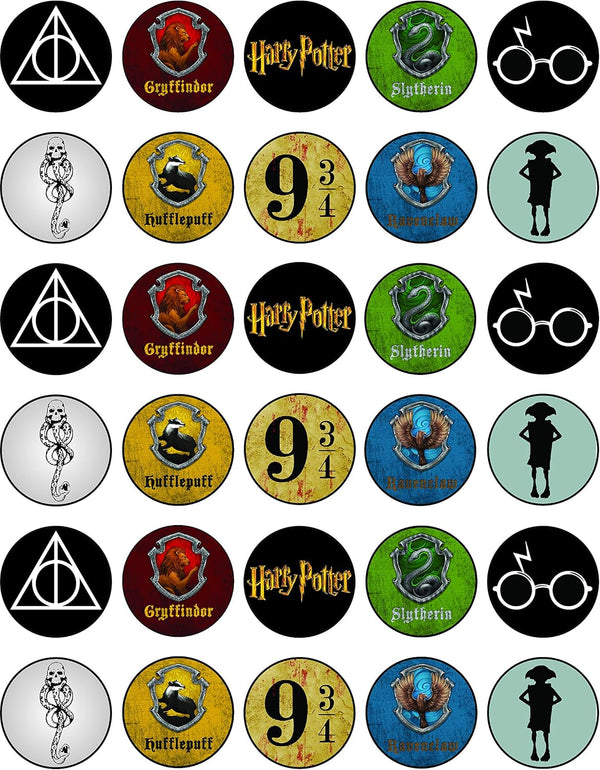30 x Edible Cupcake Toppers, Wizarding World Inspired Collection of Edible Cake Decorations on Wafer Sheet