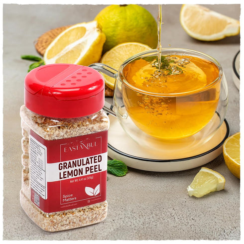 4.41oz, Eastanbul Lemon Peel, Dried Lemon Peel for Baking, Cooking, Marinades, and Rubs, Perfect for Tea, Granulated