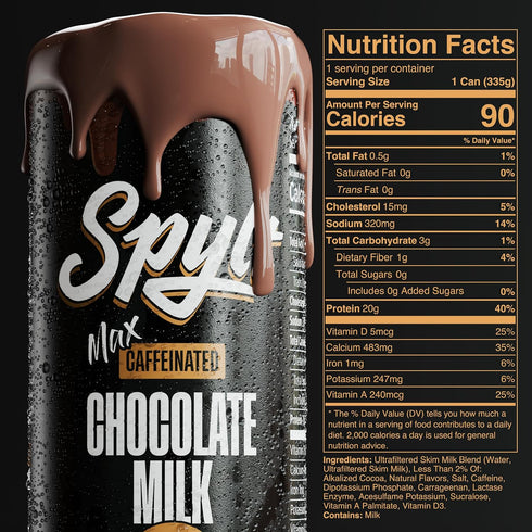 140mg 20g 90 12 Count Spylt High Protein Max Chocolate Milk with Caffeine & Protein - Calories, Ready to Drink, Sugar