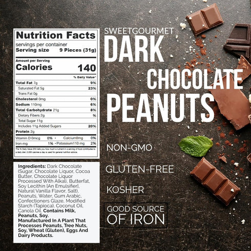 1 SweetGourmet Premium Dark Chocolate Covered Peanuts Candy, Pound