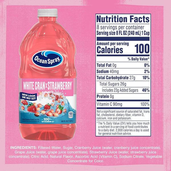 64 Oz (Pack 1) Ocean Spray White Cran-Strawberry Juice Drink, Fl Bottle