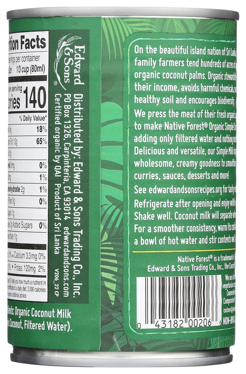 13.5 Oz (Pack 1) Native Forest Organic Coconut Milk Unsweetened - Unsweetened Coconut Milk Canned & Organic, Simple