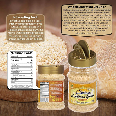 3.75oz (106g) Rani Asafetida (Hing) Ground PET Jar ~ All Natural | Salt Free | Vegan | Non-GMO | Kosher | Asafoetida