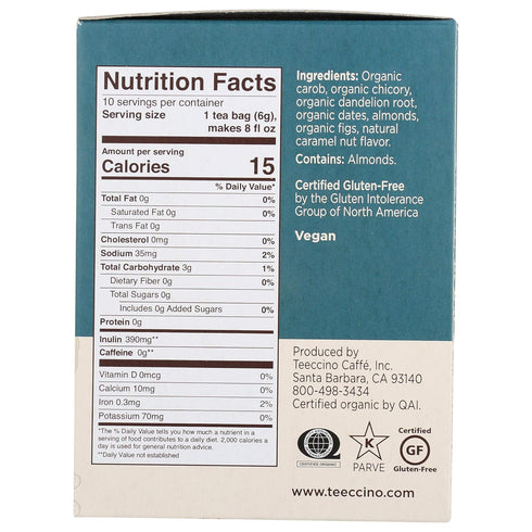 3x 10 (Pack 4) Teeccino Dandelion Caramel Nut Tea - Caffeine Free, Roasted Herbal Tea with Prebiotics, More Herbs than