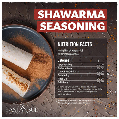 Eastanbul Shawarma Seasoning, 7.1oz All-in-One Baharat Spice Blend for Meat, Vegetables, and Chicken