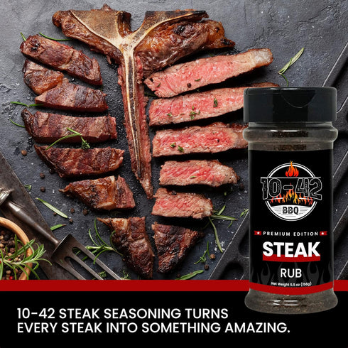 10-42 BBQ Steak Seasoning (NO MSG, 0 Calorie) | Savory Garlic and Herb Flavor Steak Rub for Grilling Meat, 5.5oz