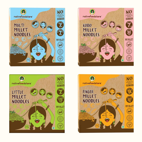 Nativefoodstore Combo: Finger, Little, Kodo, Multi Millet noodles, 29.63 oz-Pack of 4