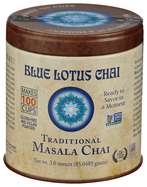 100 3 Blue Lotus Chai - Traditional Masala Chai - Makes Cups - Ounce Masala Spiced Chai Powder with Organic Spices