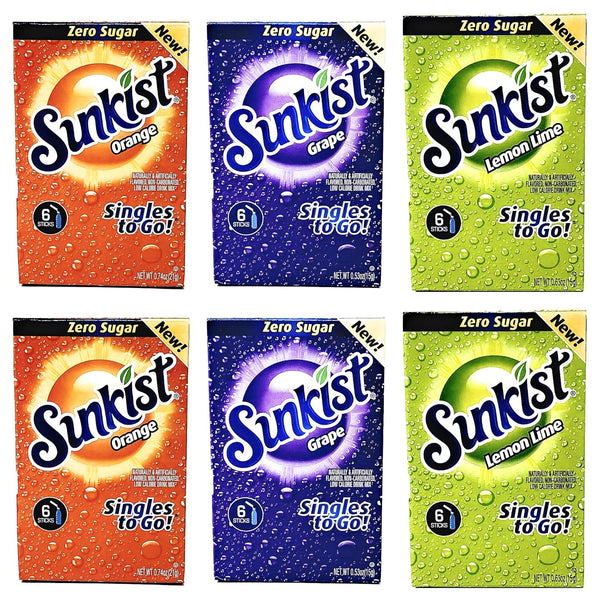 Sunkist Zero Sugar Singles To Go Variety Pack - 3 Flavors: Orange, Grape