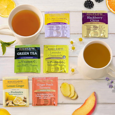 Immunity Pack, Immune (Pack 6), 110 Bigelow Tea Herbal Tea Variety Caffeinated Green Tea and Caffeine Free Tea Bags