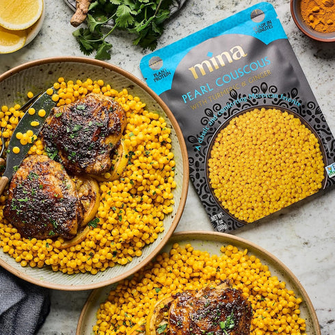 7 oz (Pack 6) Mina Pearl Couscous, With Turmeric & Ginger, Ready to Eat, Couscous Pearls, Microwavable Meals & Side