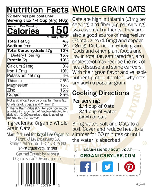 (2 lbs) Royal Lee Organics Organic Gluten Free Oat Groats