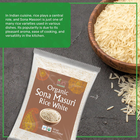 10 LB (10 Organic Sona Masoori Rice Premium Quality - India Origin, Short Grain Rice, All Natural & Non-GMO - by Jiva