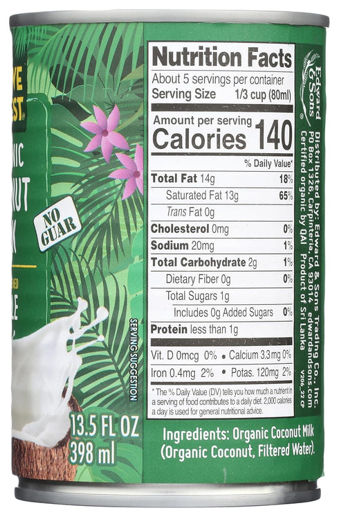 13.5 Oz (Pack 1) Native Forest Organic Coconut Milk Unsweetened - Unsweetened Coconut Milk Canned & Organic, Simple