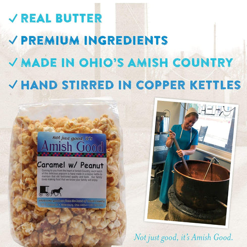 Amish Good Premium Caramel Popcorn with Peanuts, Real Butter & Coconut Oil, 12 oz Bag