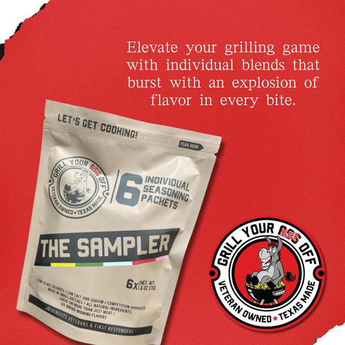 Grill Your As* Off Sample Pack Spices and Seasonings, 6 Pack BBQ & Grill Seasoning for Beef, Pork & Chicken