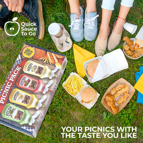 Packs 50 (200 Packets Grab-n-Go Condiment - Single Serve Pouches of Each: Ketchup, Mustard, Relish, and Mayo - Great