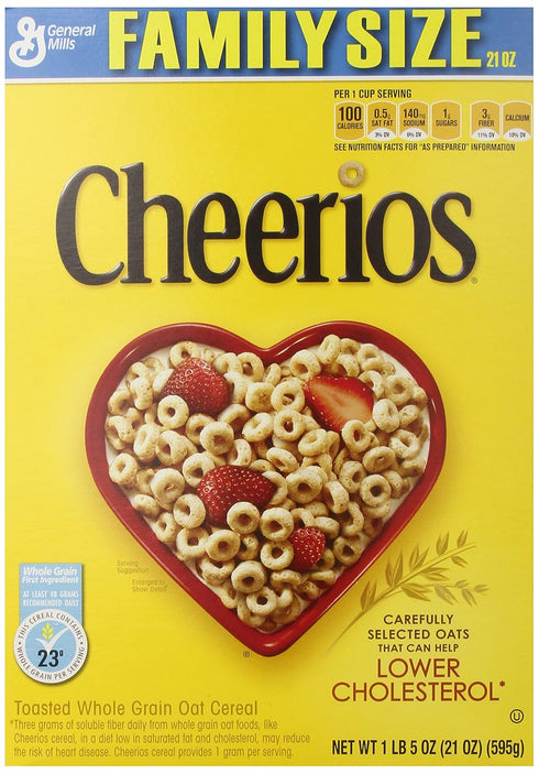 Cheerios, Breakfast Cereal, Gluten Free, Family Size, 21 oz. Cereal Box (Pack
