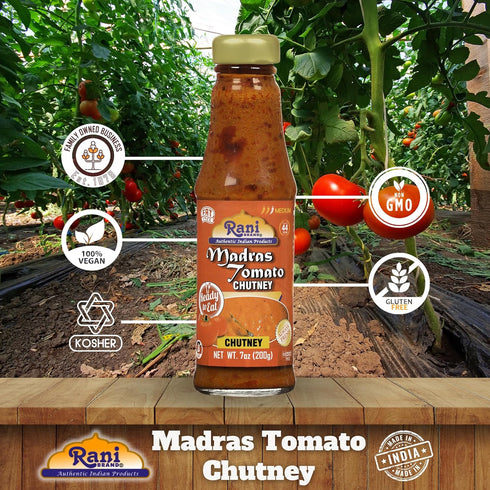7oz (200g) Rani Madras Tomato Chutney Glass Jar, Ready to eat, Vegan ~ Gluten Free | NON-GMO | No Colors | Indian
