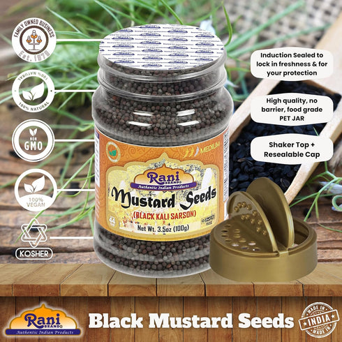 3.5oz (100g) Rani Black Mustard Seeds Whole Spice (Kali Rai) PET Jar ~ All Natural | Gluten Friendly | NON-GMO | Kosher